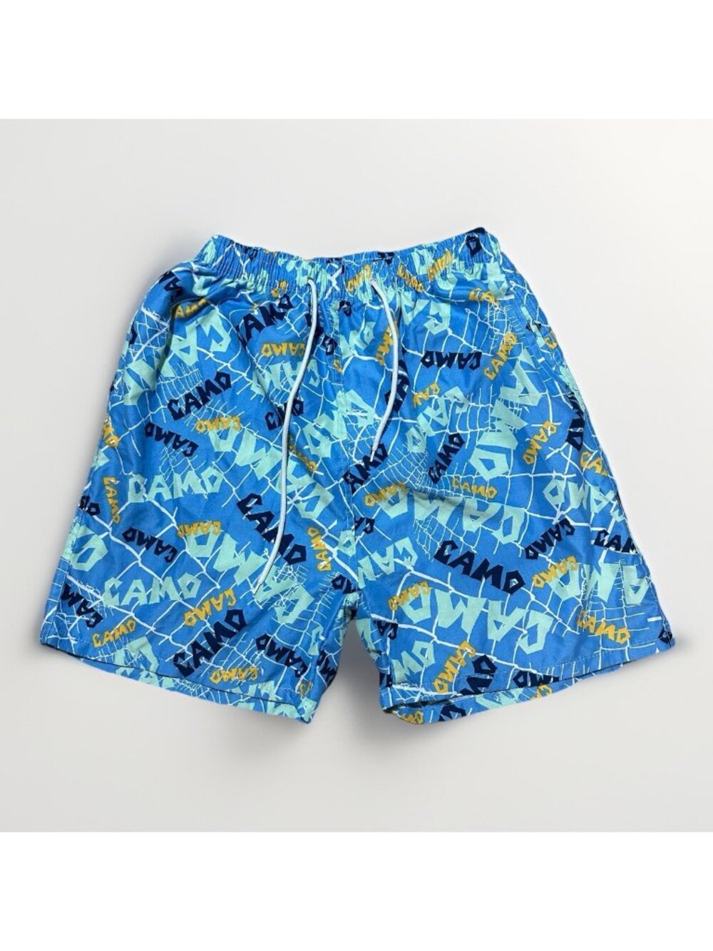 Jera Swim Shorts Men’s XL Blue Green Yellow Print Lined Drawstring Side Pockets